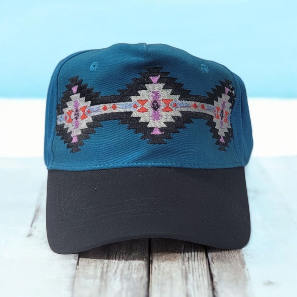 Teal and Black Geometric Pattern Cap